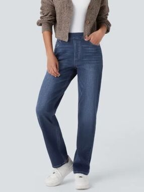NWT Halara Flex High Waisted Pockets Straight Leg Washed Casual Jeans 1X